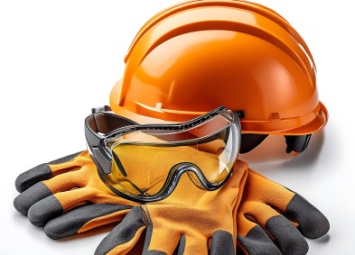 ppe like hard hat and glasses